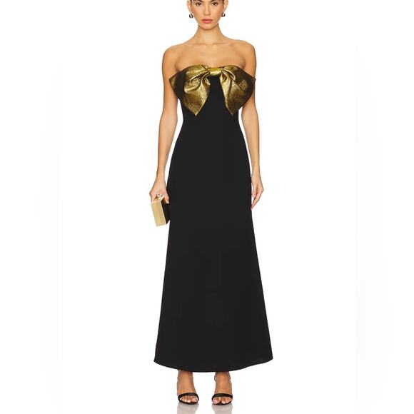Simon Miller Dali Strapless Crepe Maxi Dress – Black & Gold (Size 4, NWT) - Picture 3 of 8